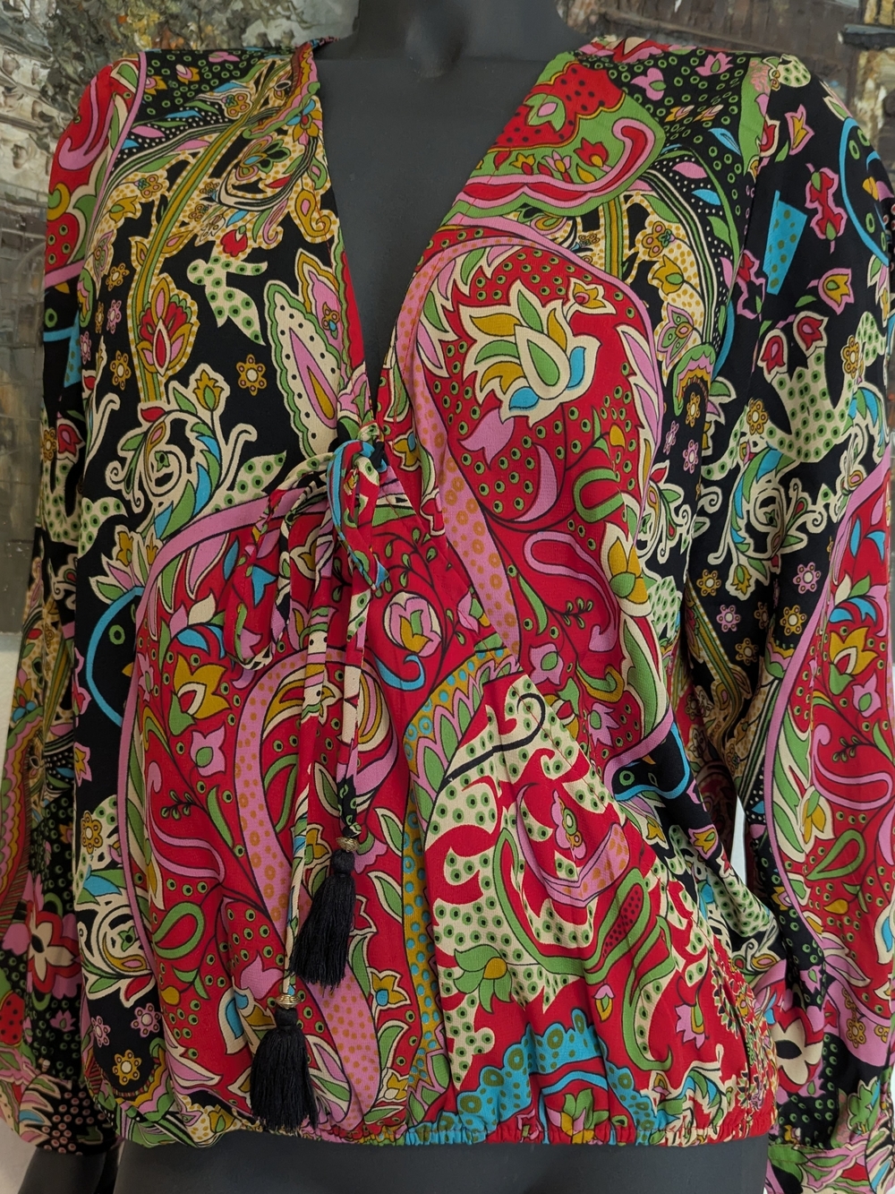 Vibrant Paisley Tie-Front Blouse